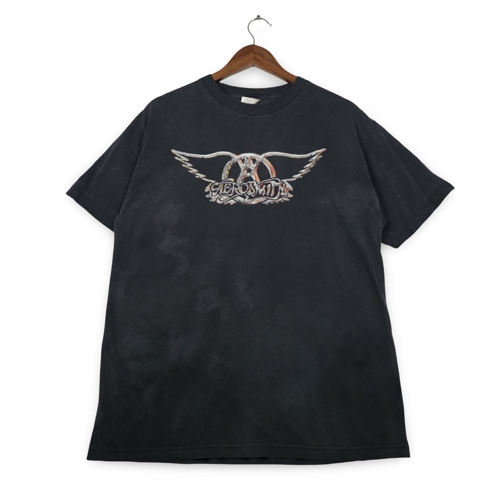 Aerosmith Winged Logo T-Shirt Large Faded Black Vintage Rock Band AAA Alstyle T